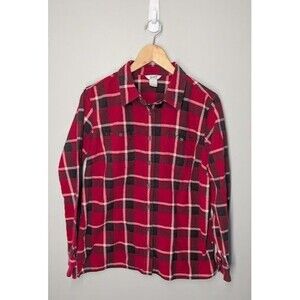 Duluth Trading Women’s Free Swingin Plaid Flannel shirt Red/Black/White Large